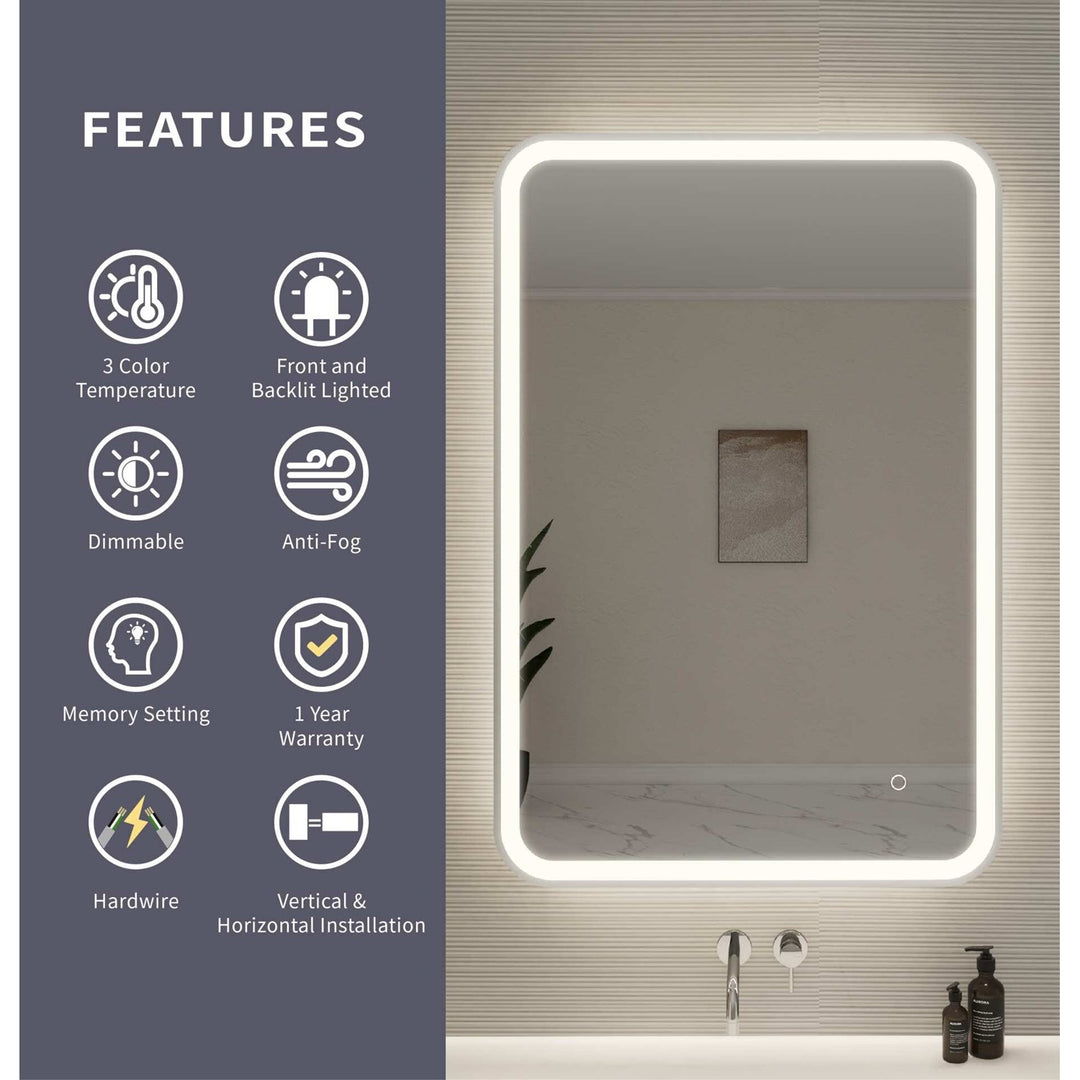 40 Inch Rectangle Led Front And Backlit Wall Mirror In Silver