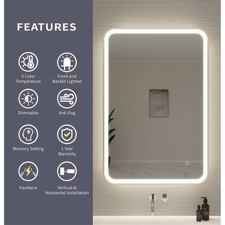 40 Inch Rectangle Led Front And Backlit Wall Mirror In Silver