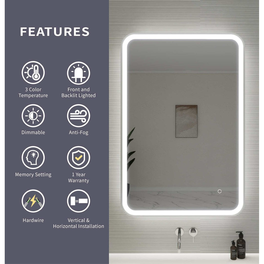 40 Inch Rectangle Led Front And Backlit Wall Mirror In Silver