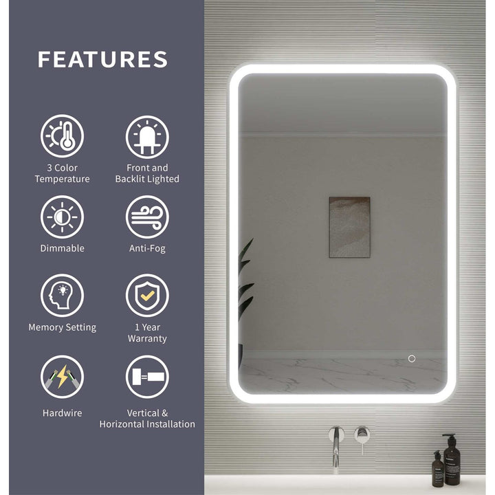 40 Inch Rectangle Led Front And Backlit Wall Mirror In Silver