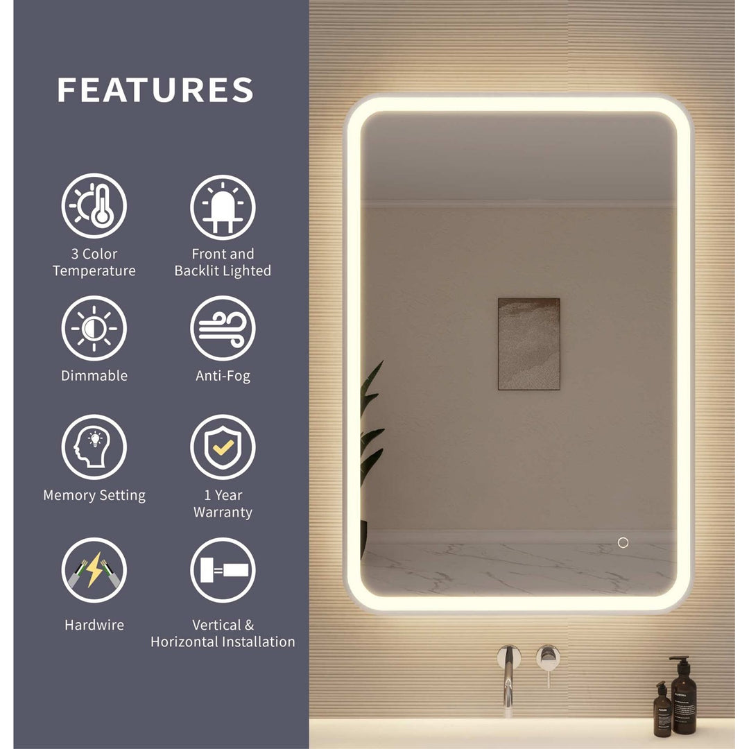 40 Inch Rectangle Led Front And Backlit Wall Mirror In Silver