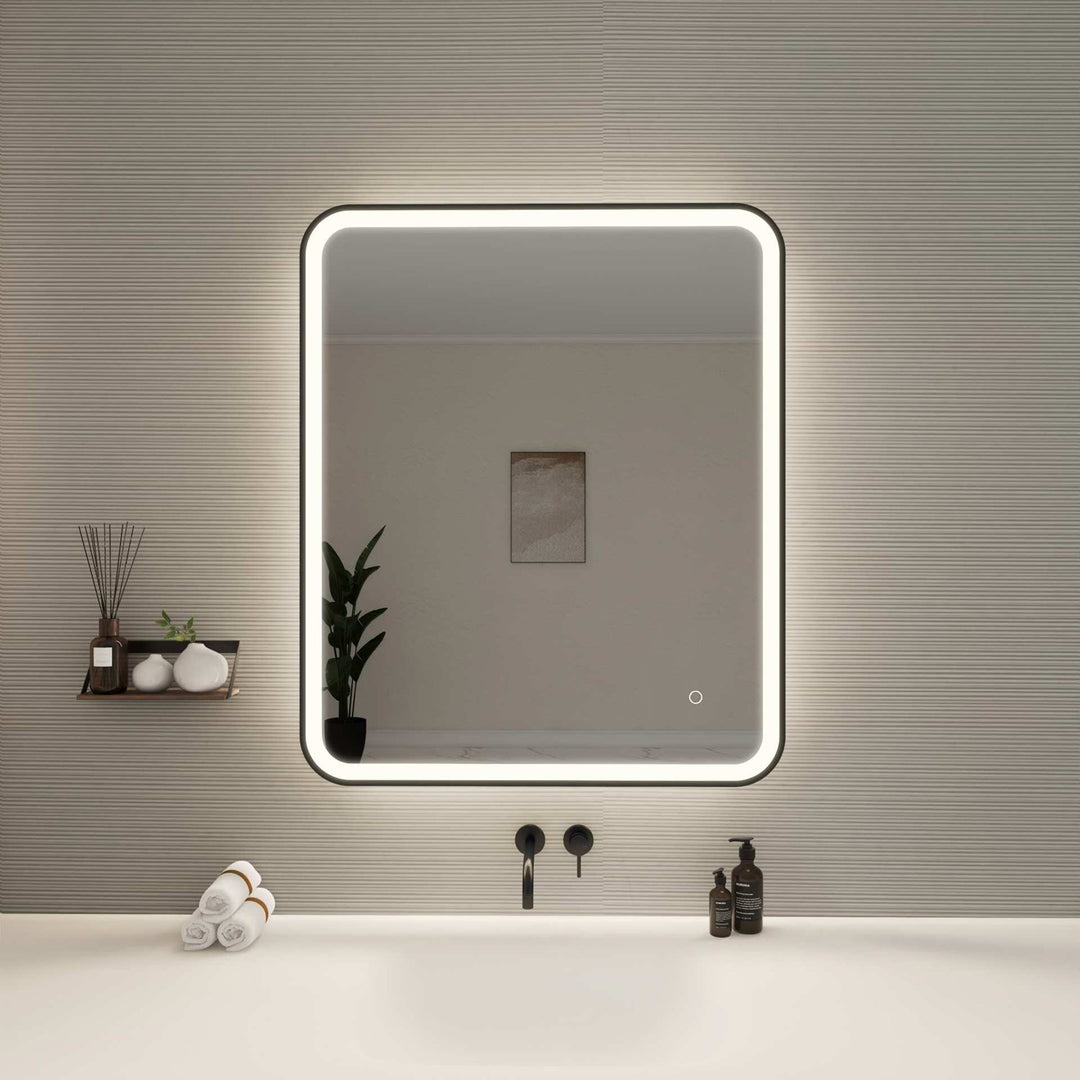36 Inch Rectangle Led Front And Backlit Wall Mirror In Black