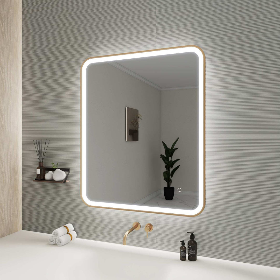36 Inch Rectangle Led Front And Backlit Wall Mirror In Satin Gold