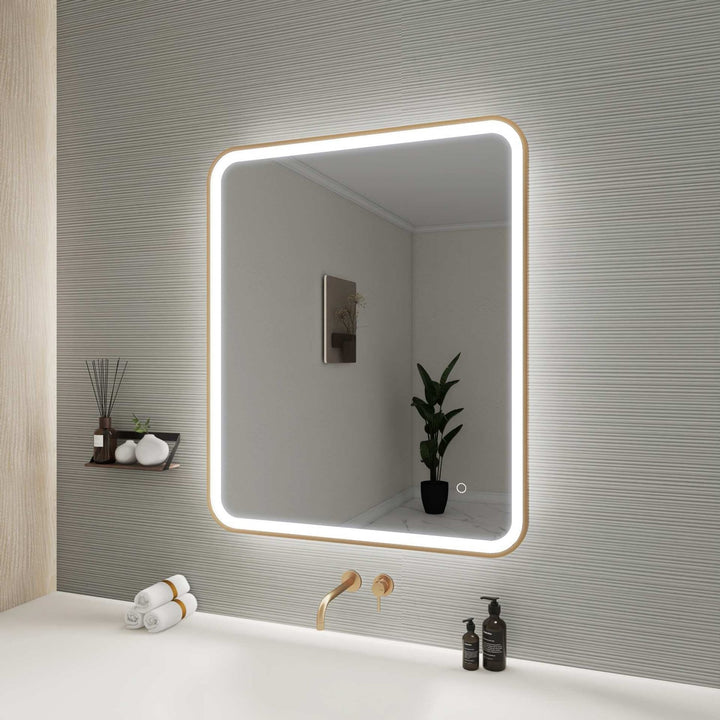 36 Inch Rectangle Led Front And Backlit Wall Mirror In Satin Gold