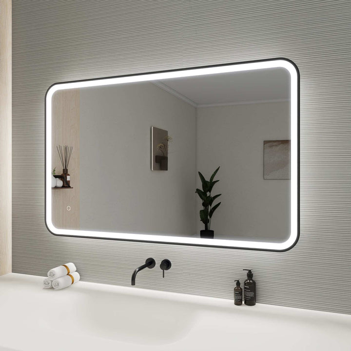 48 Inch Rectangle Led Front And Backlit Wall Mirror In Black