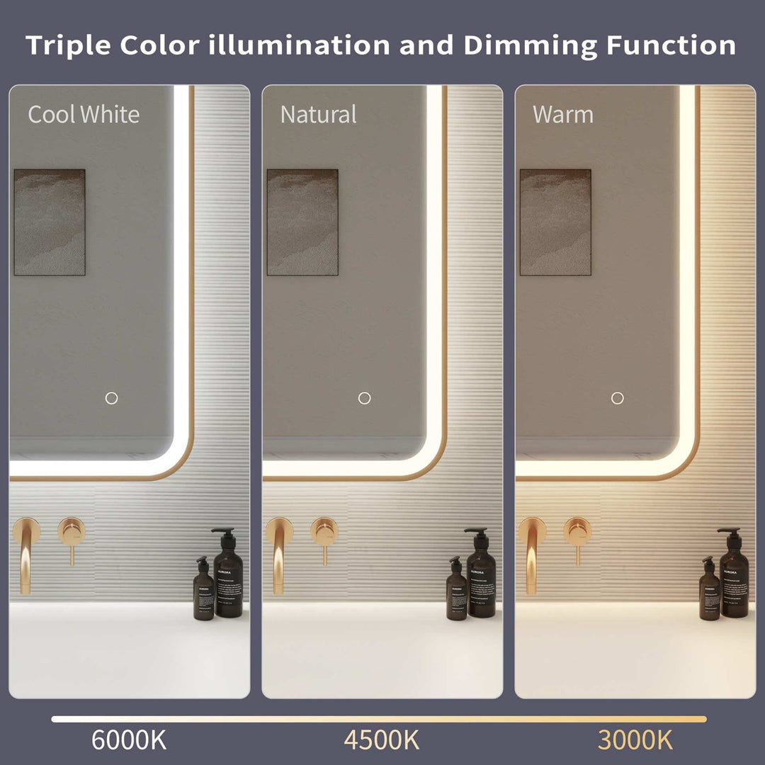 48 Inch Rectangle Led Front And Backlit Wall Mirror In Satin Gold