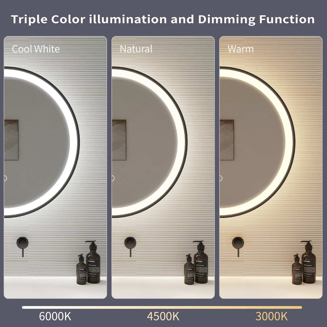 21 Round Led Front And Backlit Wall Mirror In Black