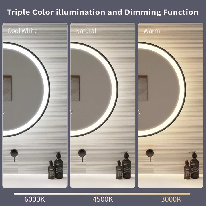 21 Round Led Front And Backlit Wall Mirror In Black