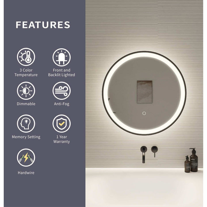 21 Round Led Front And Backlit Wall Mirror In Black