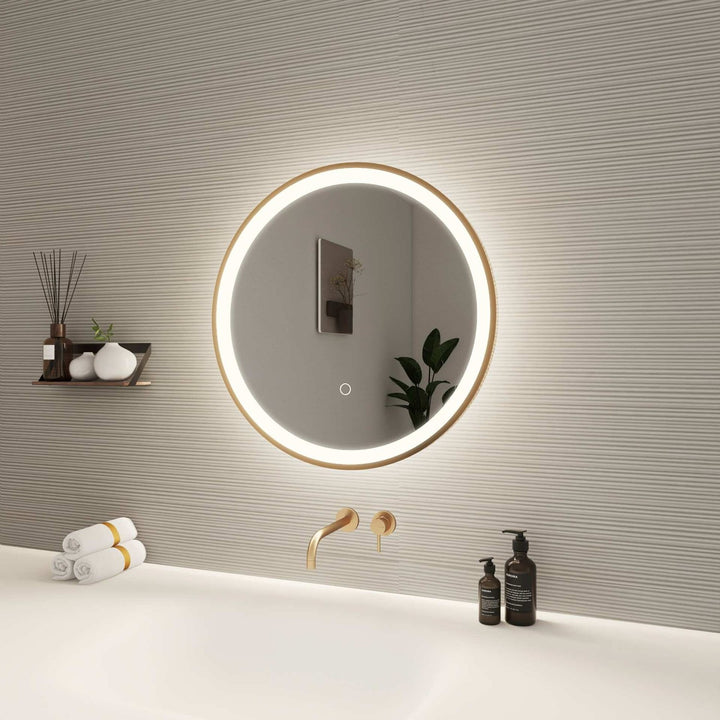 21 Round Led Front And Backlit Wall Mirror In Satin Gold
