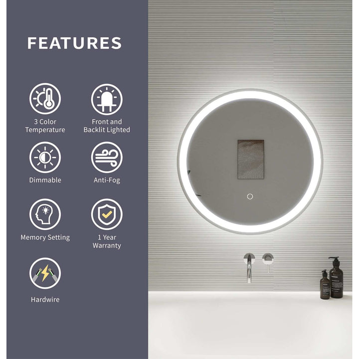 21 Round Led Front And Backlit Wall Mirror In Silver