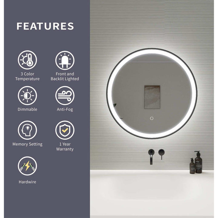 24 Round Led Front And Backlit Wall Mirror In Black