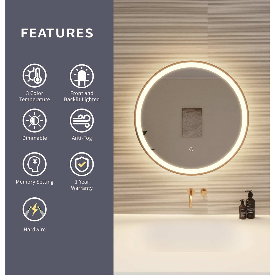 24 Round Led Front And Backlit Wall Mirror In Satin Gold
