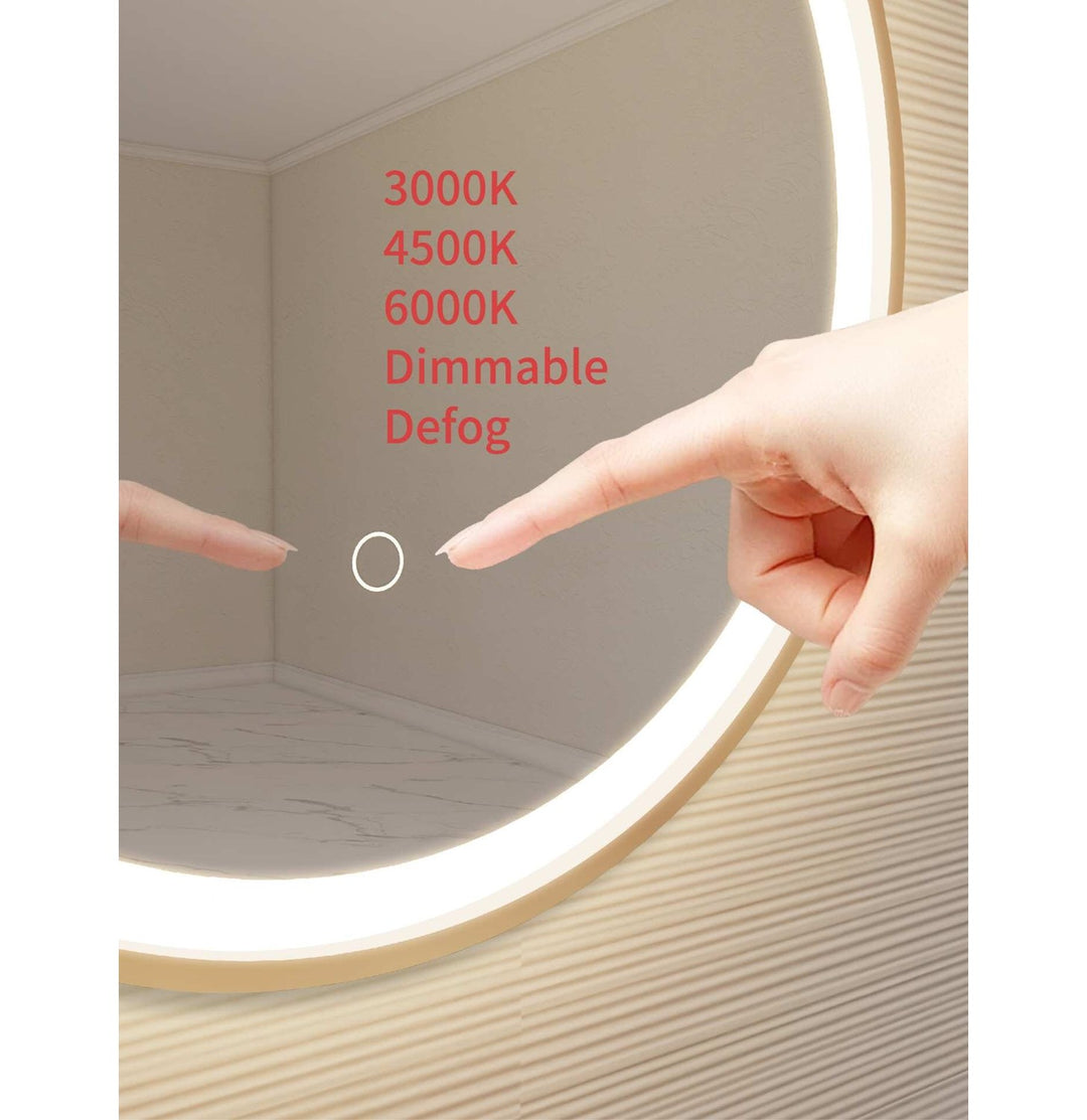 24 Round Led Front And Backlit Wall Mirror In Satin Gold