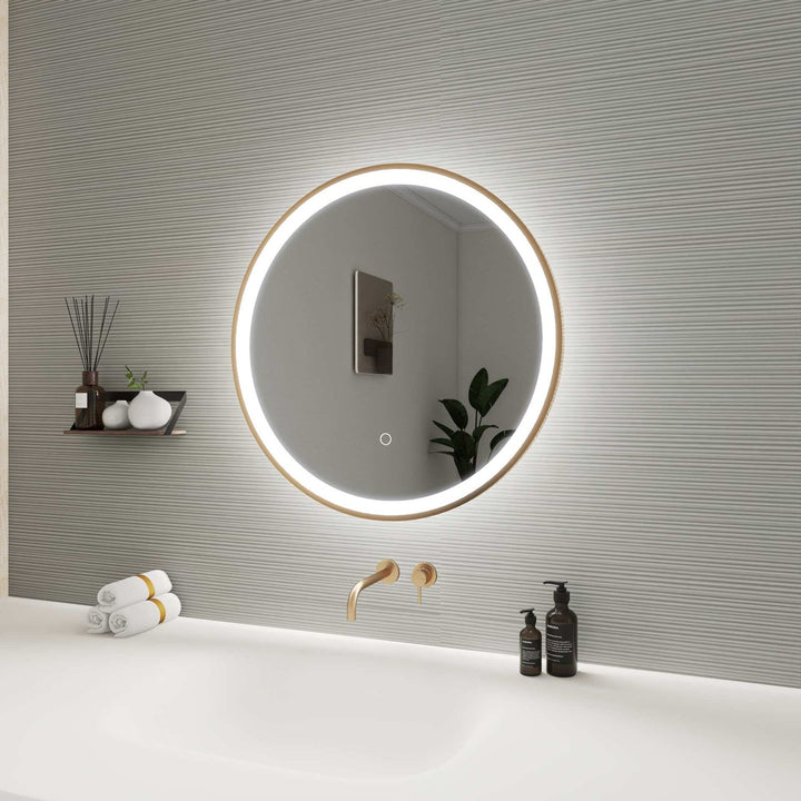 24 Round Led Front And Backlit Wall Mirror In Satin Gold