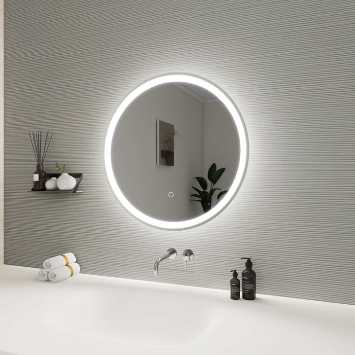 24 Round Led Front And Backlit Wall Mirror In Silver