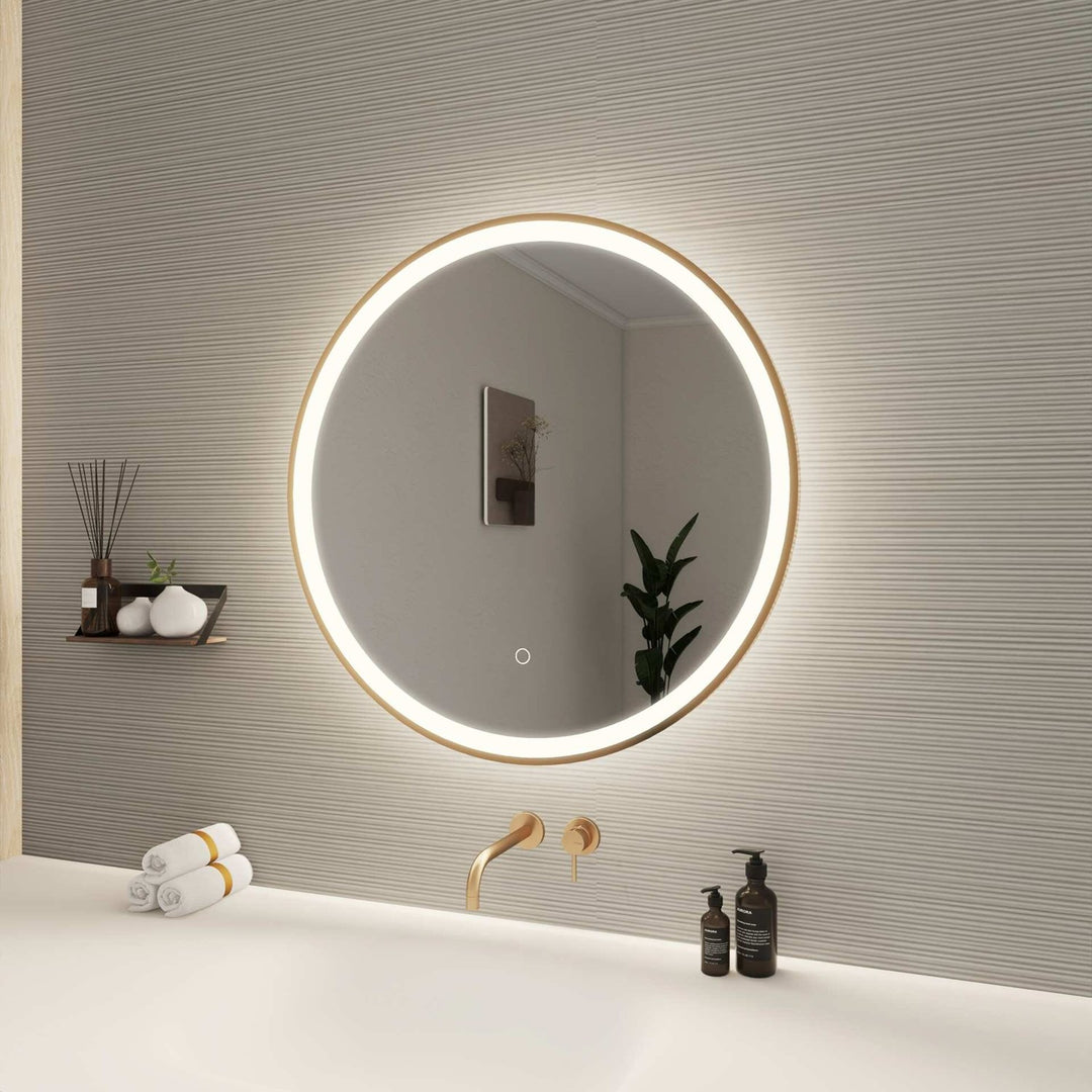 28 Round Led Front And Backlit Wall Mirror In Satin Gold