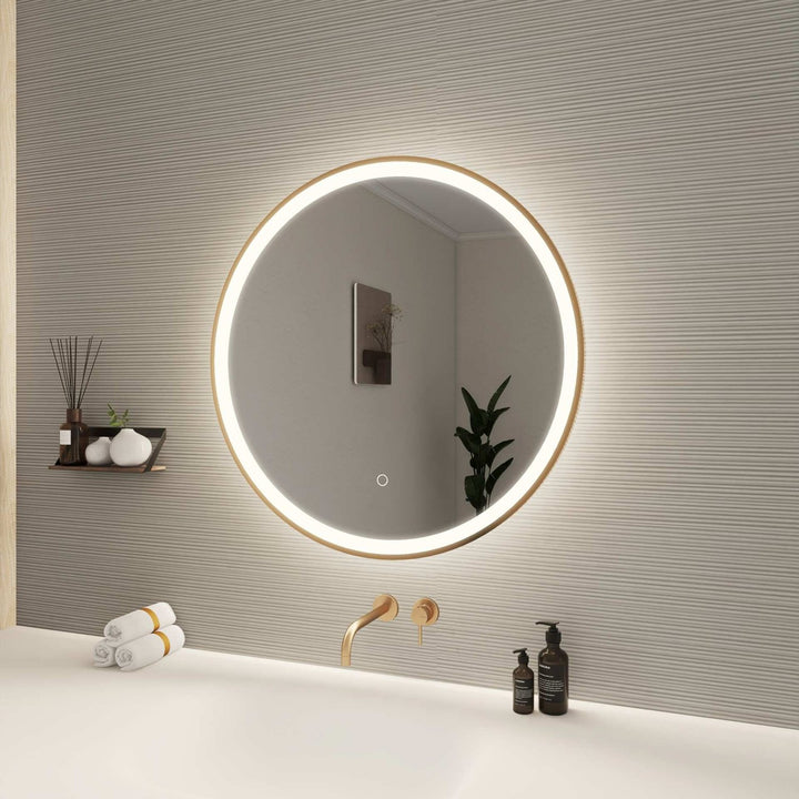 28 Round Led Front And Backlit Wall Mirror In Satin Gold