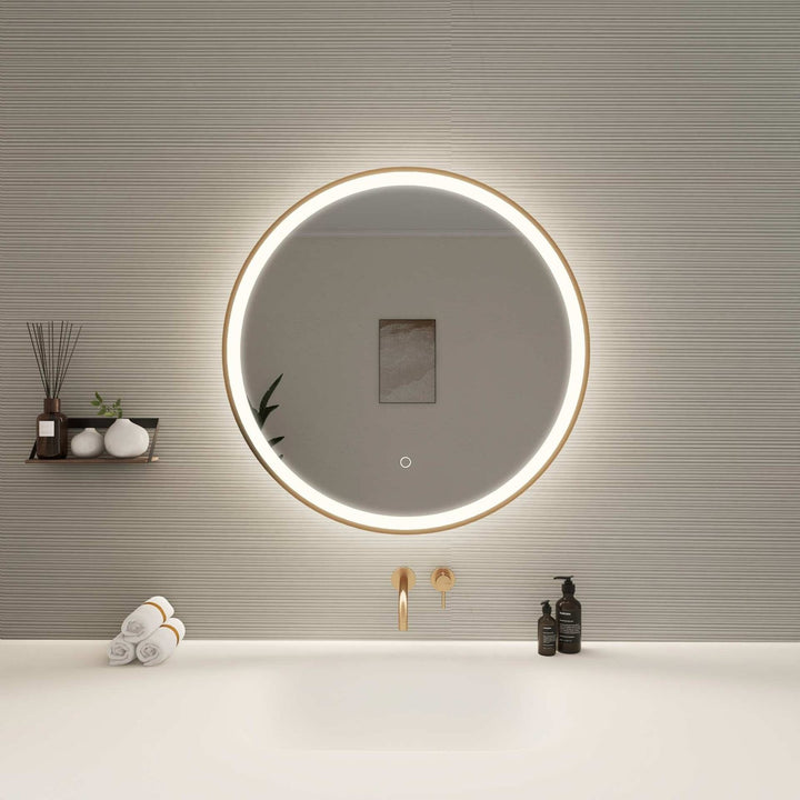 28 Round Led Front And Backlit Wall Mirror In Satin Gold