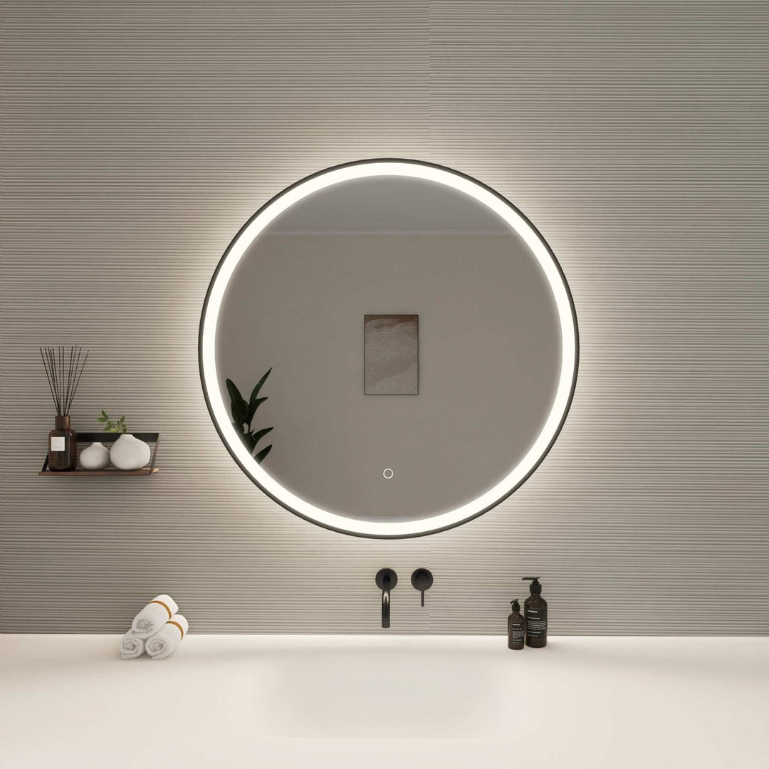32 Round Led Front And Backlit Wall Mirror In Black