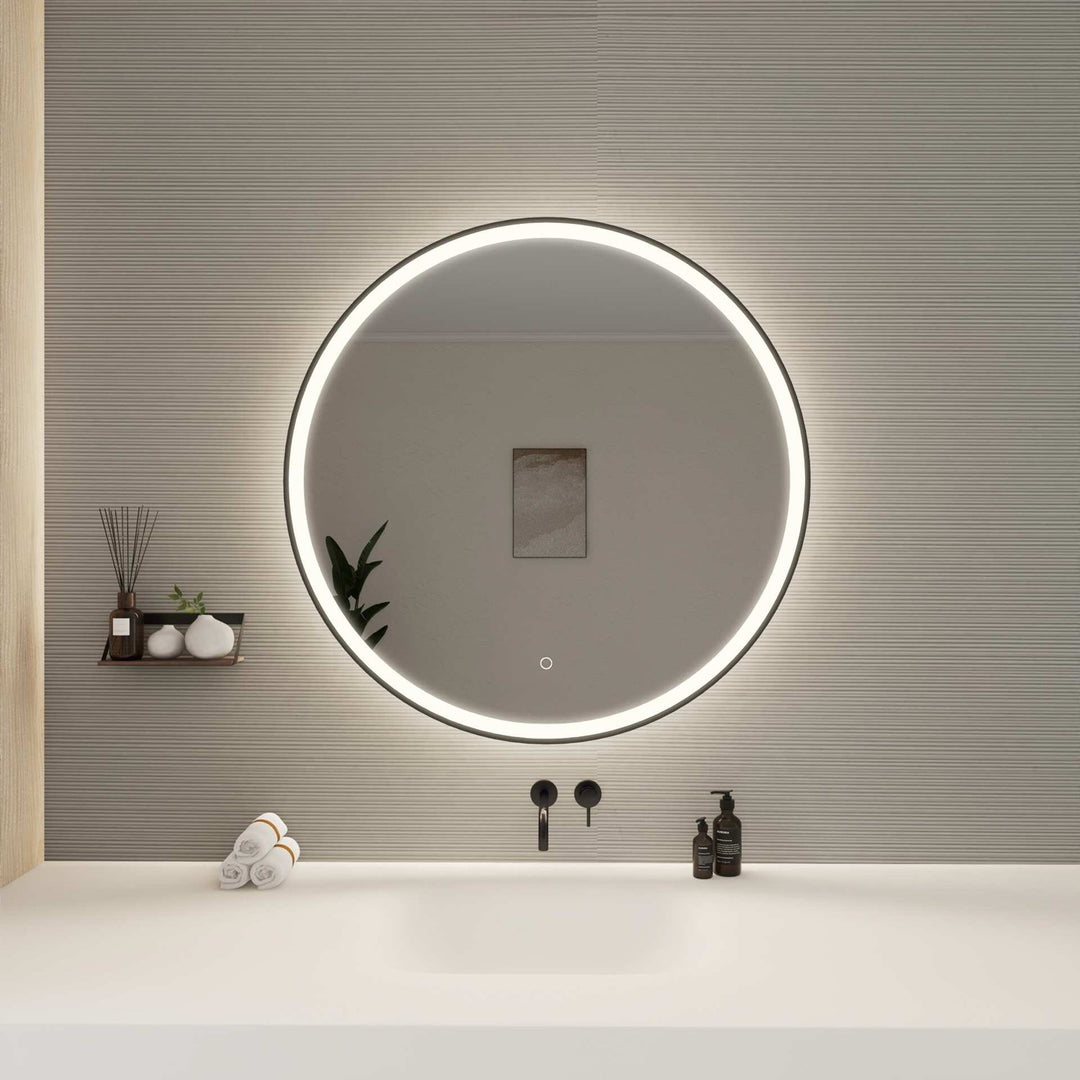 36 Round Led Front And Backlit Wall Mirror In Black