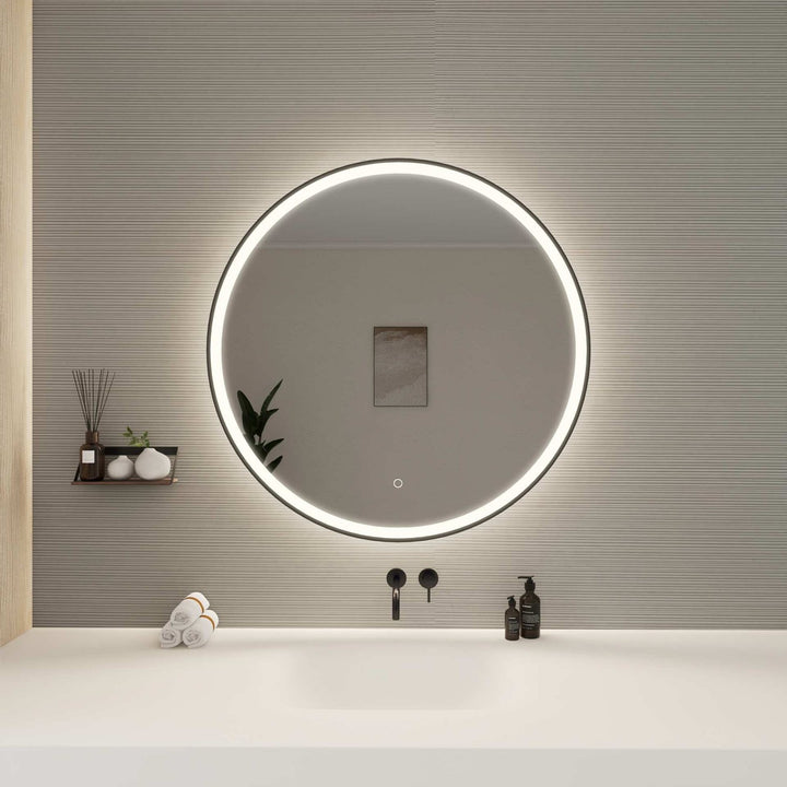 36 Round Led Front And Backlit Wall Mirror In Black