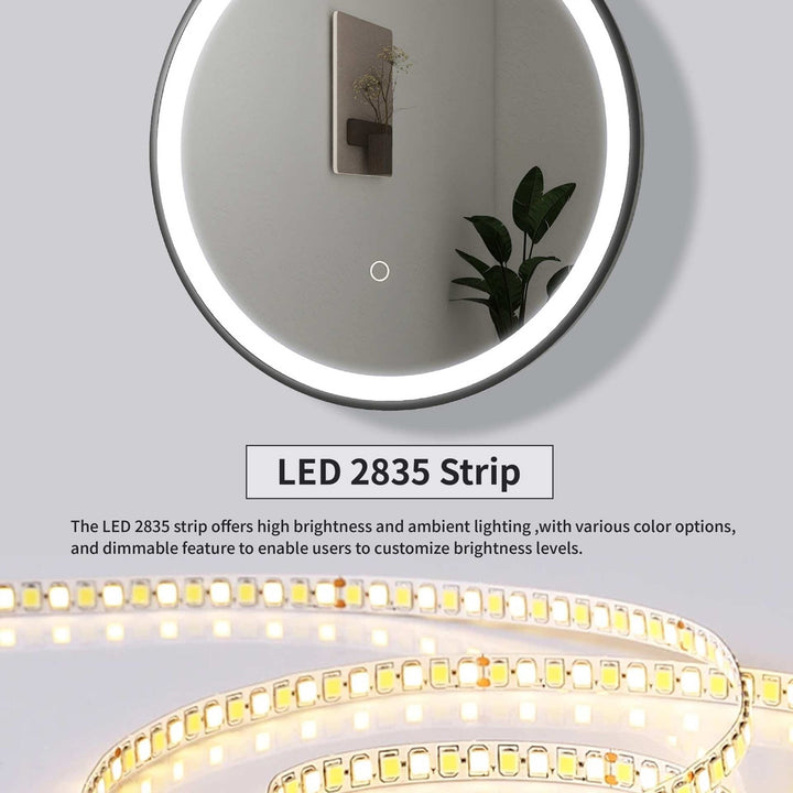 36 Round Led Front And Backlit Wall Mirror In Black