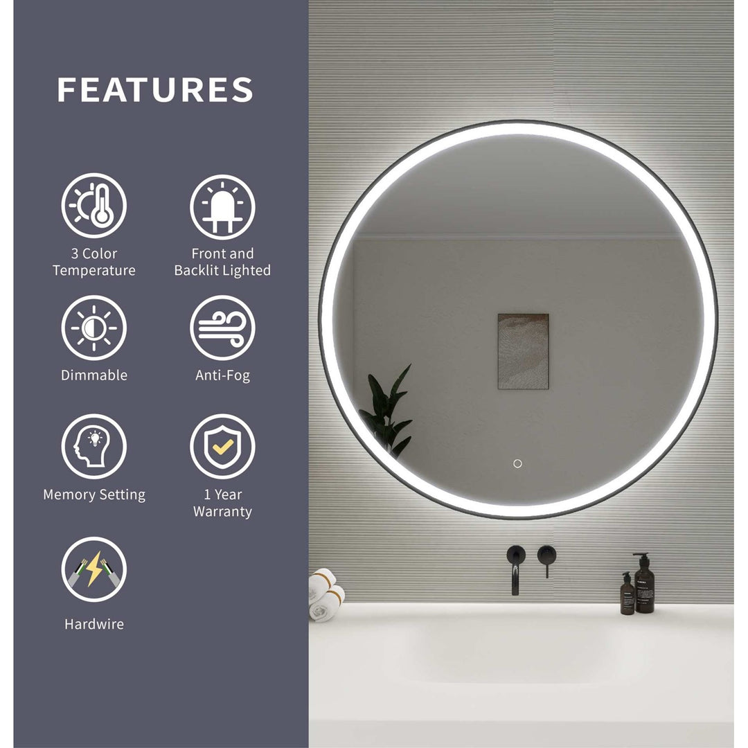 39 Round Led Front And Backlit Wall Mirror In Black