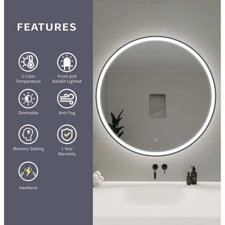 39 Round Led Front And Backlit Wall Mirror In Black