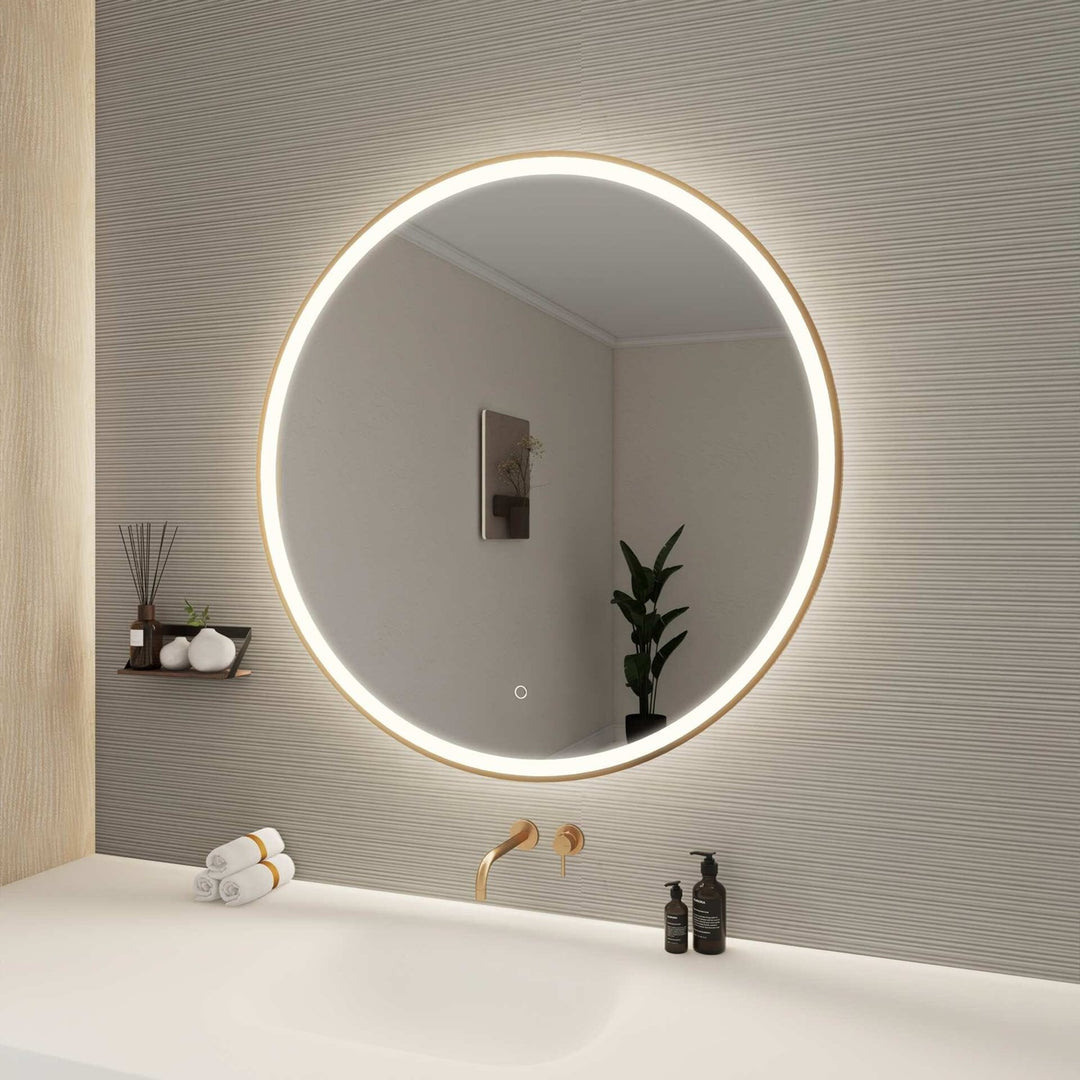 39 Round Led Front And Backlit Wall Mirror In Satin Gold