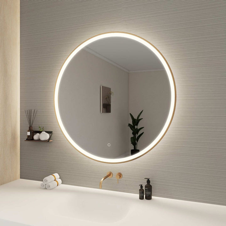 39 Round Led Front And Backlit Wall Mirror In Satin Gold