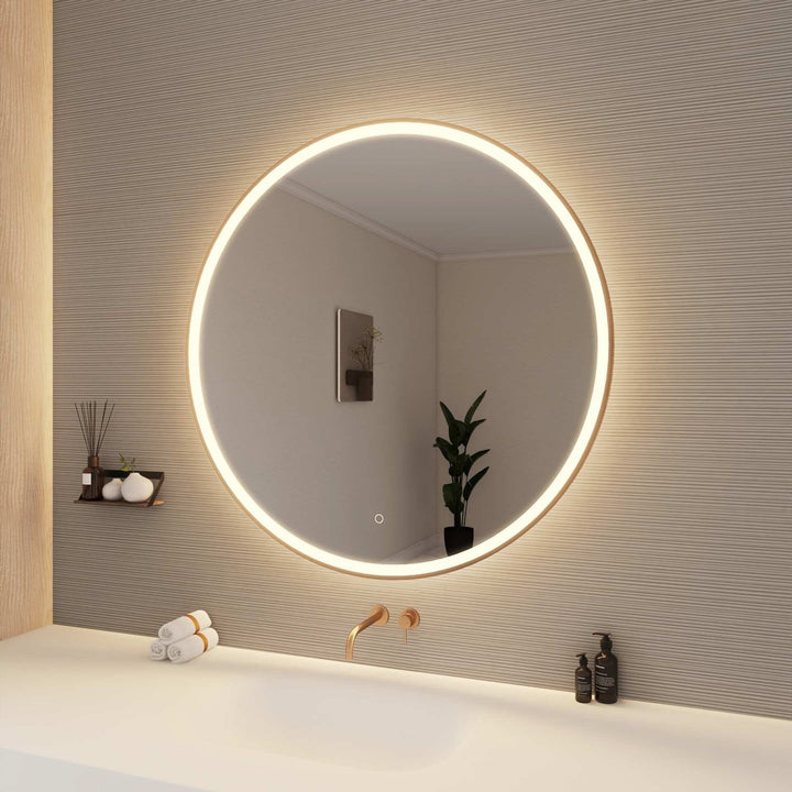 42 Round Led Front And Backlit Wall Mirror In Satin Gold
