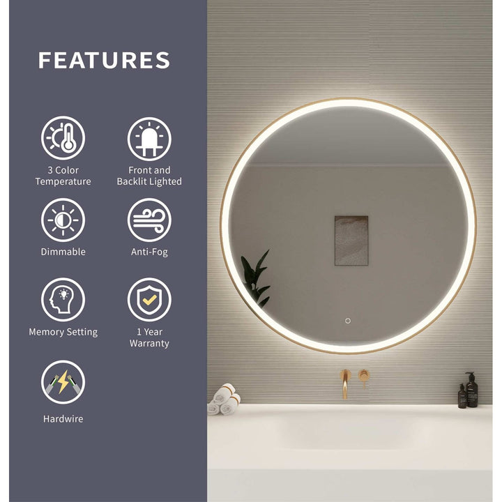 42 Round Led Front And Backlit Wall Mirror In Satin Gold