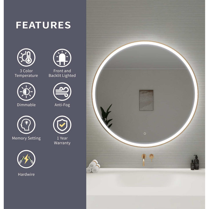 42 Round Led Front And Backlit Wall Mirror In Satin Gold