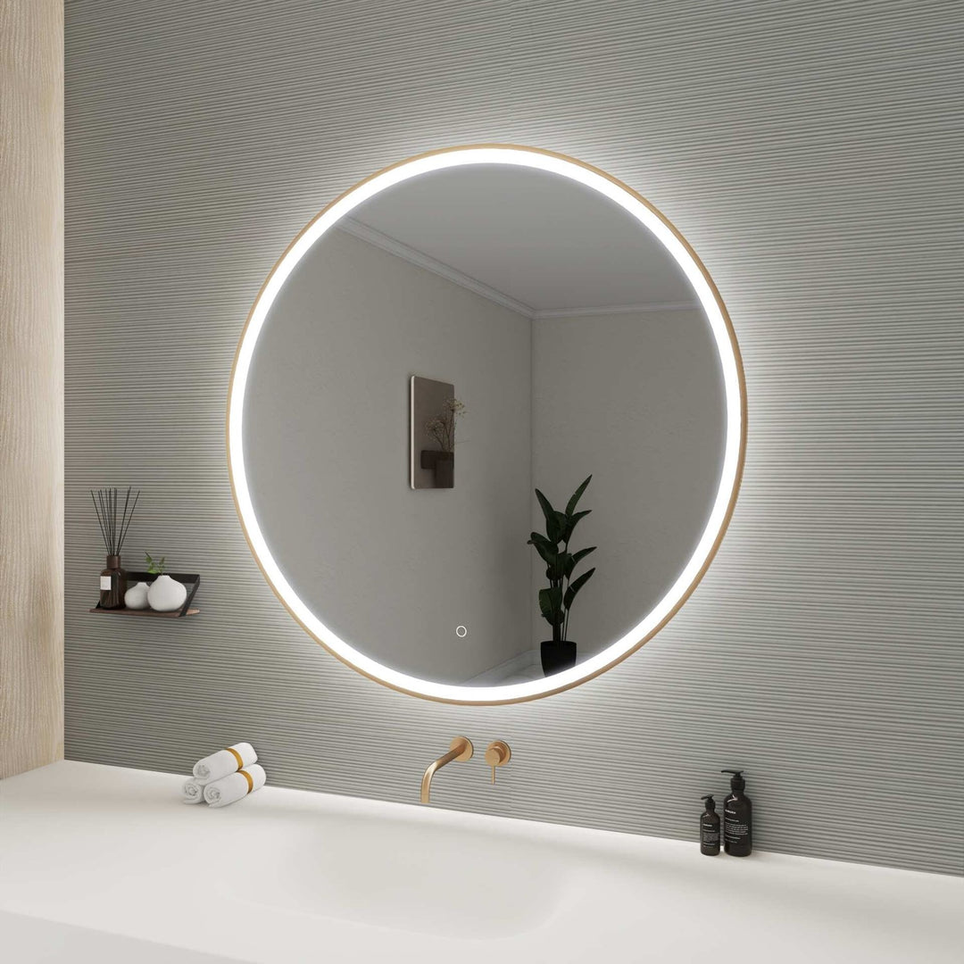 42 Round Led Front And Backlit Wall Mirror In Satin Gold
