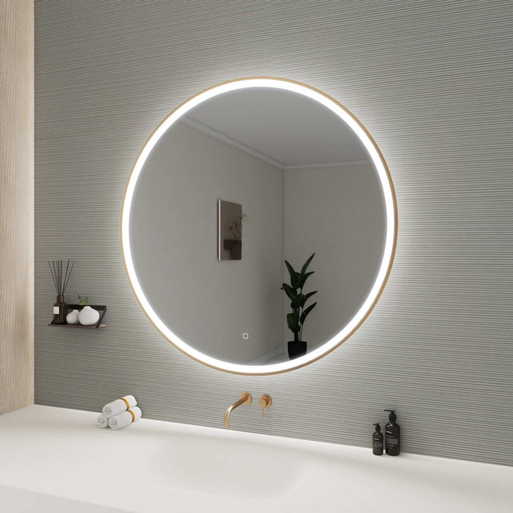 42 Round Led Front And Backlit Wall Mirror In Satin Gold