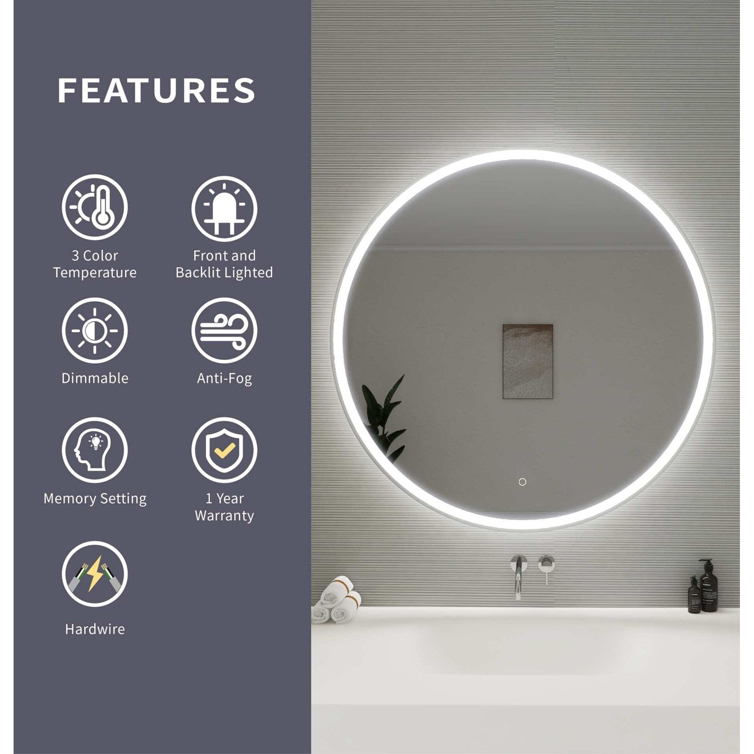 42 Round Led Front And Backlit Wall Mirror In Silver