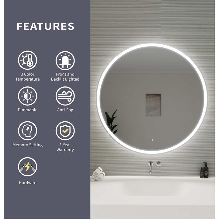 42 Round Led Front And Backlit Wall Mirror In Silver