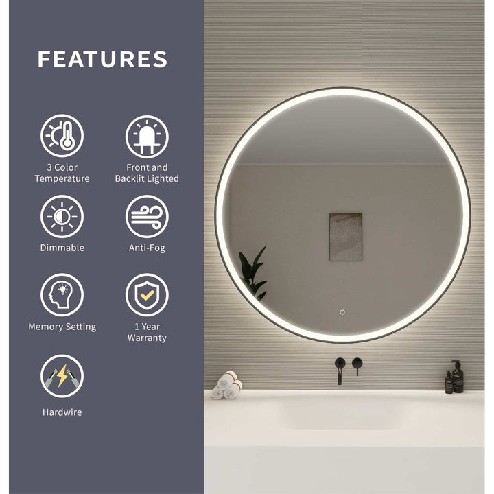 45 Round Led Front And Backlit Wall Mirror In Black