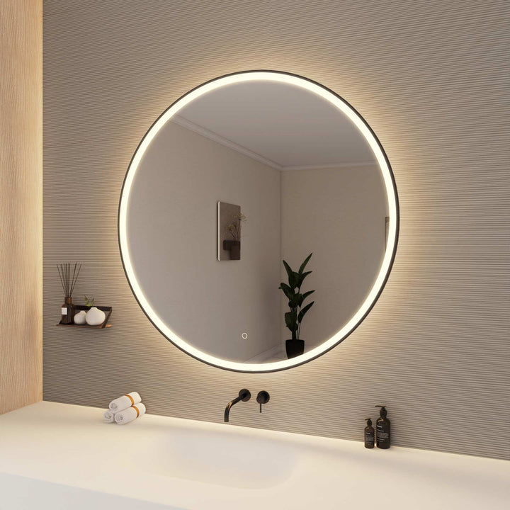 45 Round Led Front And Backlit Wall Mirror In Black
