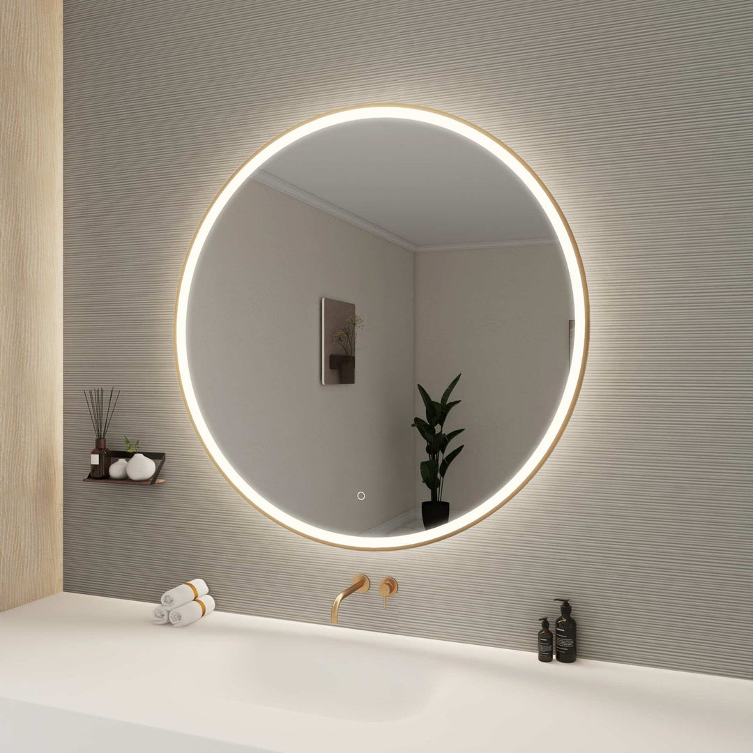 45 Round Led Front And Backlit Wall Mirror In Satin Gold