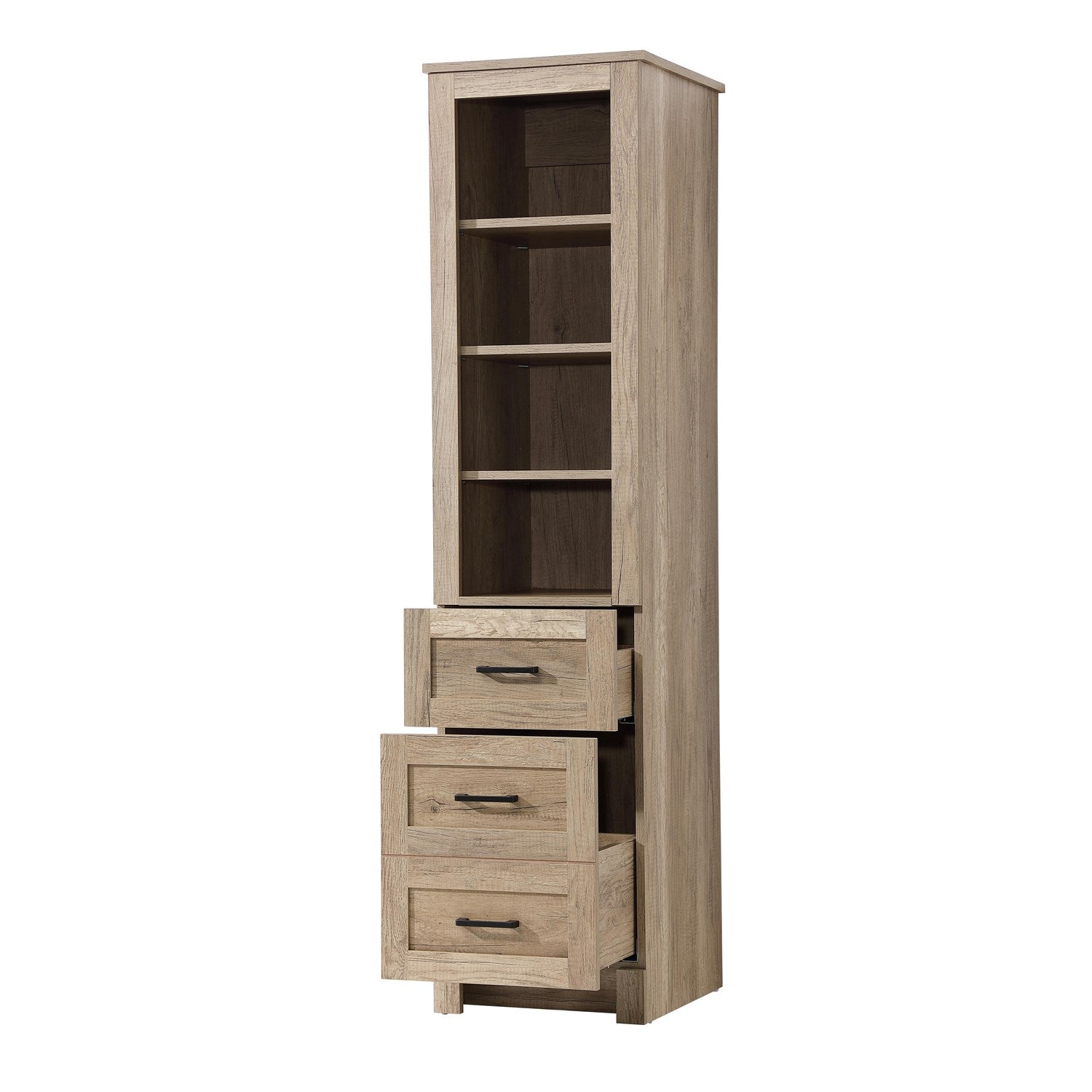16 Inch Bath Storage Glass Cabinet In Natural Oak