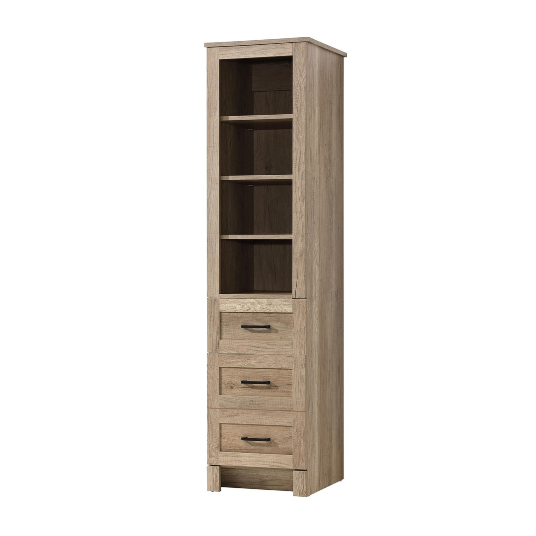 16 Inch Bath Storage Glass Cabinet In Natural Oak
