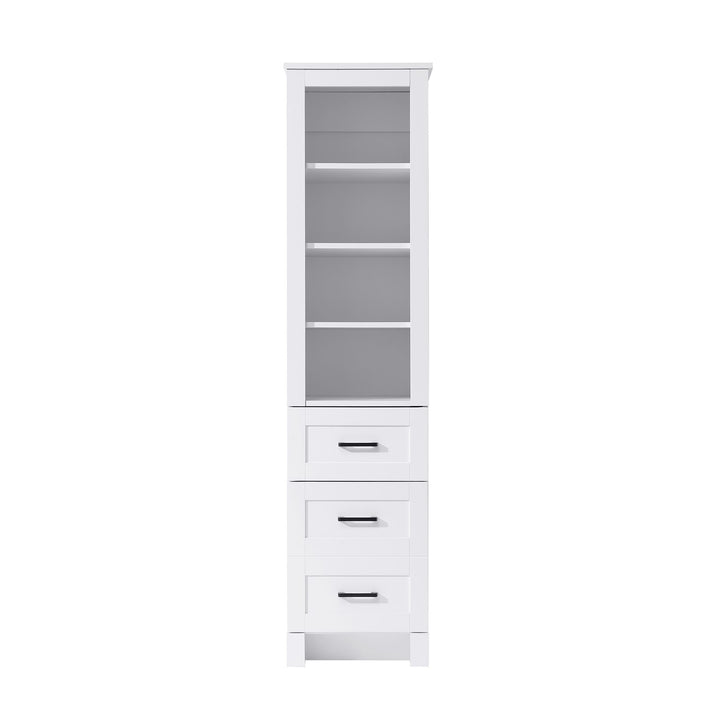 16 Inch Bath Storage Glass Cabinet In White by Elegant Kitchen and Bath