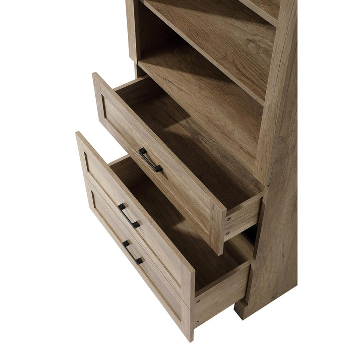 28 Inch Bath Storage Glass Cabinet In Natural Oak