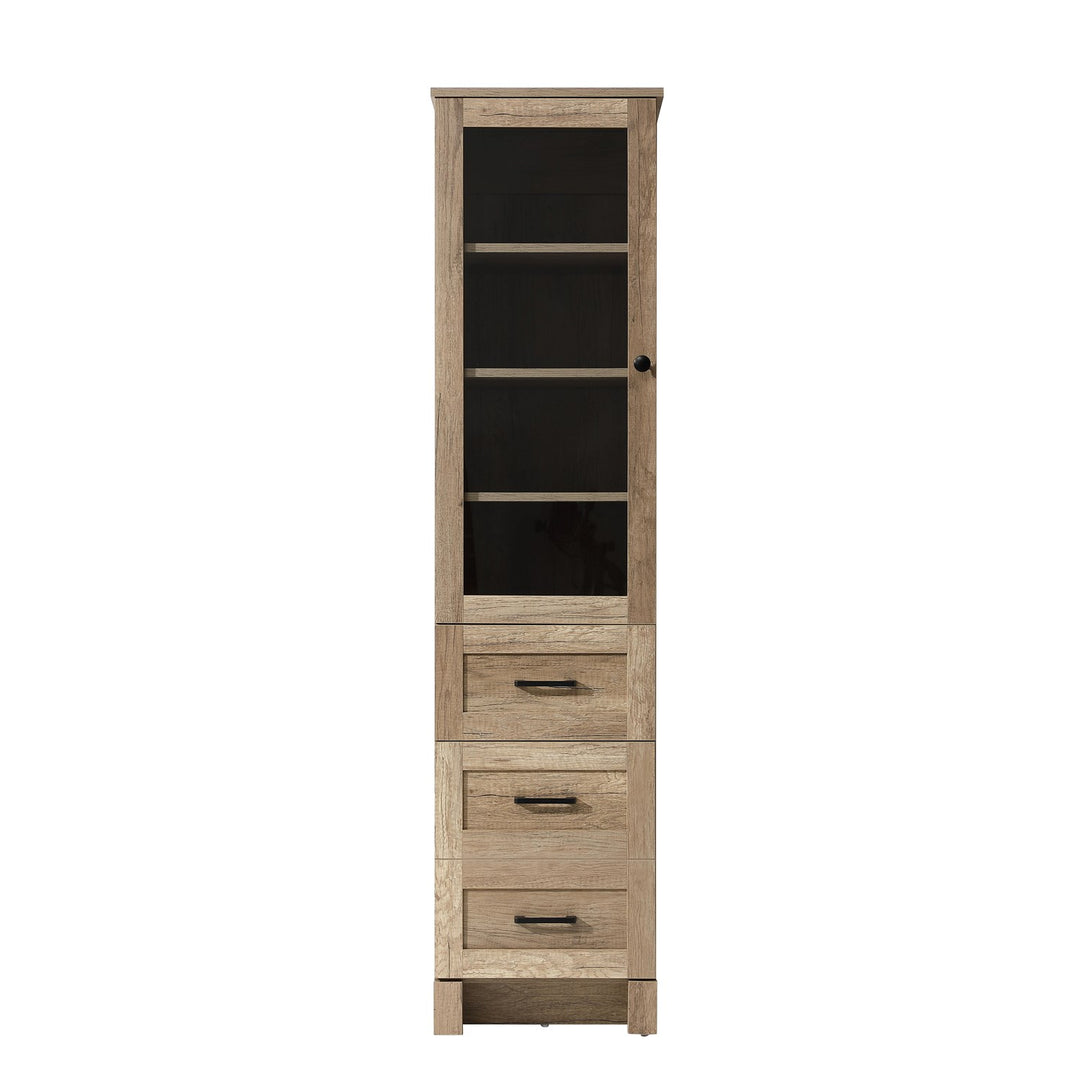 16 Inch Bath Storage Glass Cabinet In Natural Oak by Elegant Kitchen and Bath