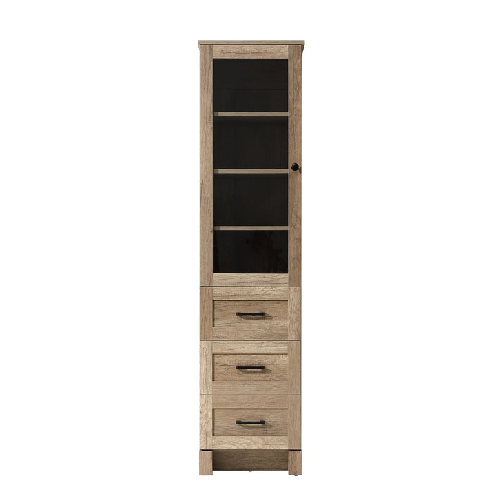 16 Inch Bath Storage Glass Cabinet In Natural Oak by Elegant Kitchen and Bath
