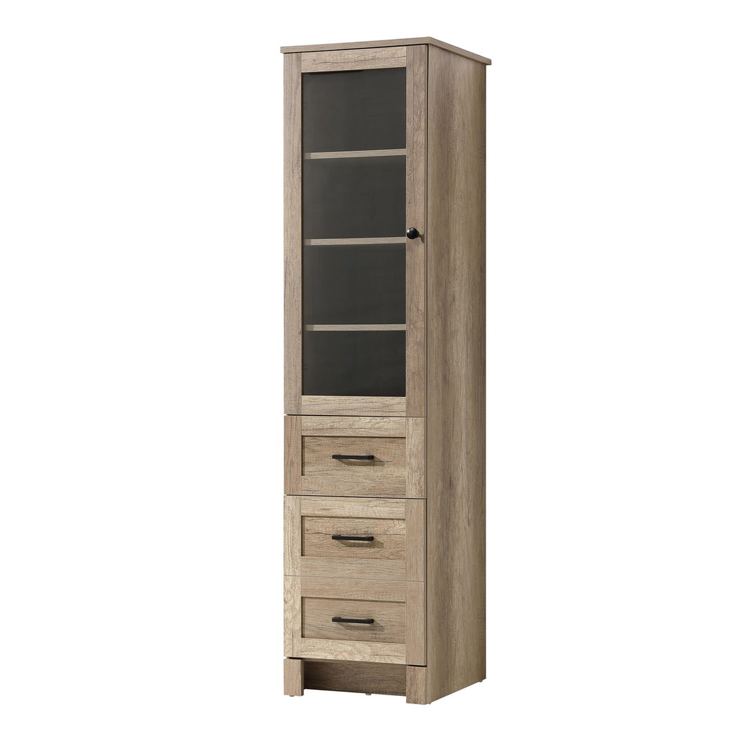 16 Inch Bath Storage Glass Cabinet In Natural Oak