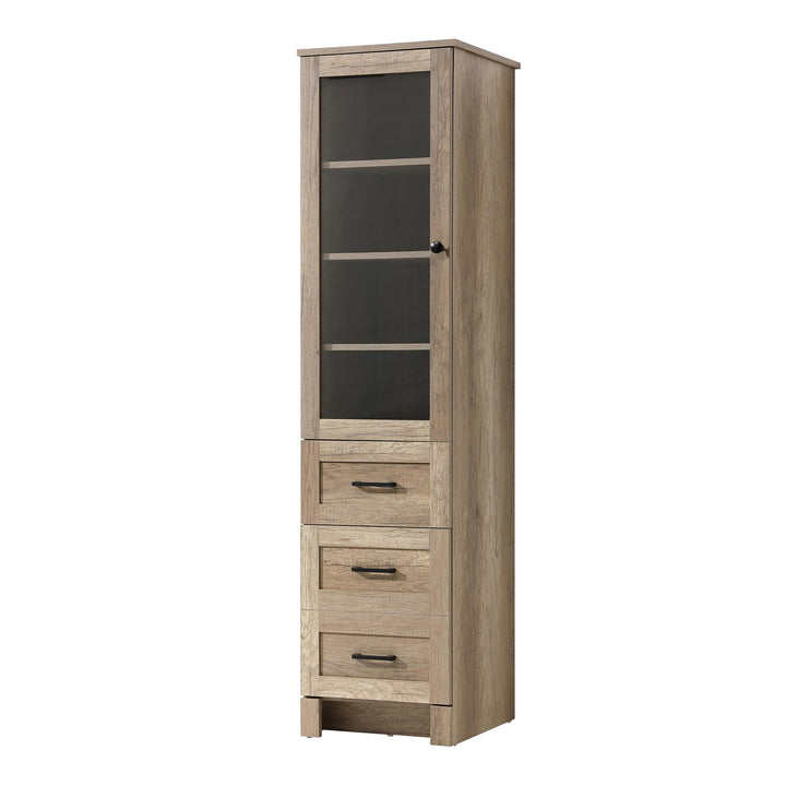 16 Inch Bath Storage Glass Cabinet In Natural Oak