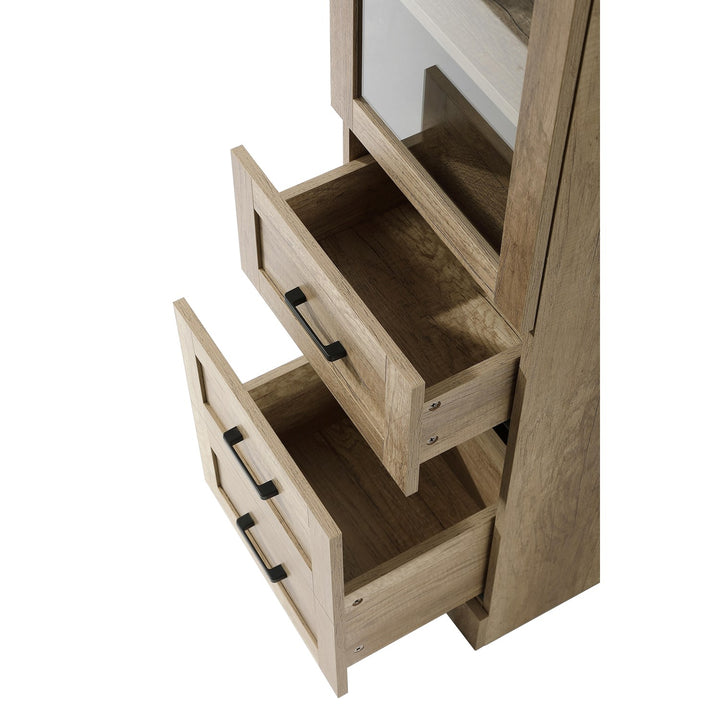 16 Inch Bath Storage Glass Cabinet In Natural Oak